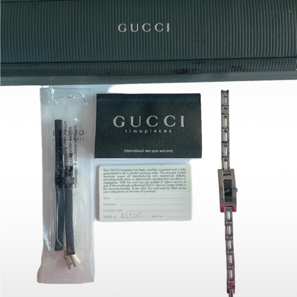 Gucci Stainless Steel and Black Patent Leather Watch Bracelet